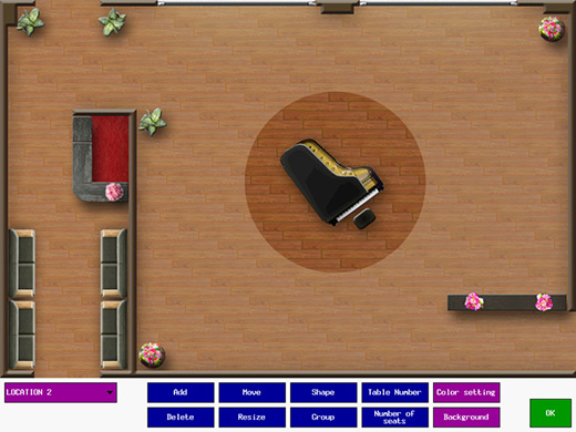 Graphical Table Plan: Different layout is available for up to 8 locations.